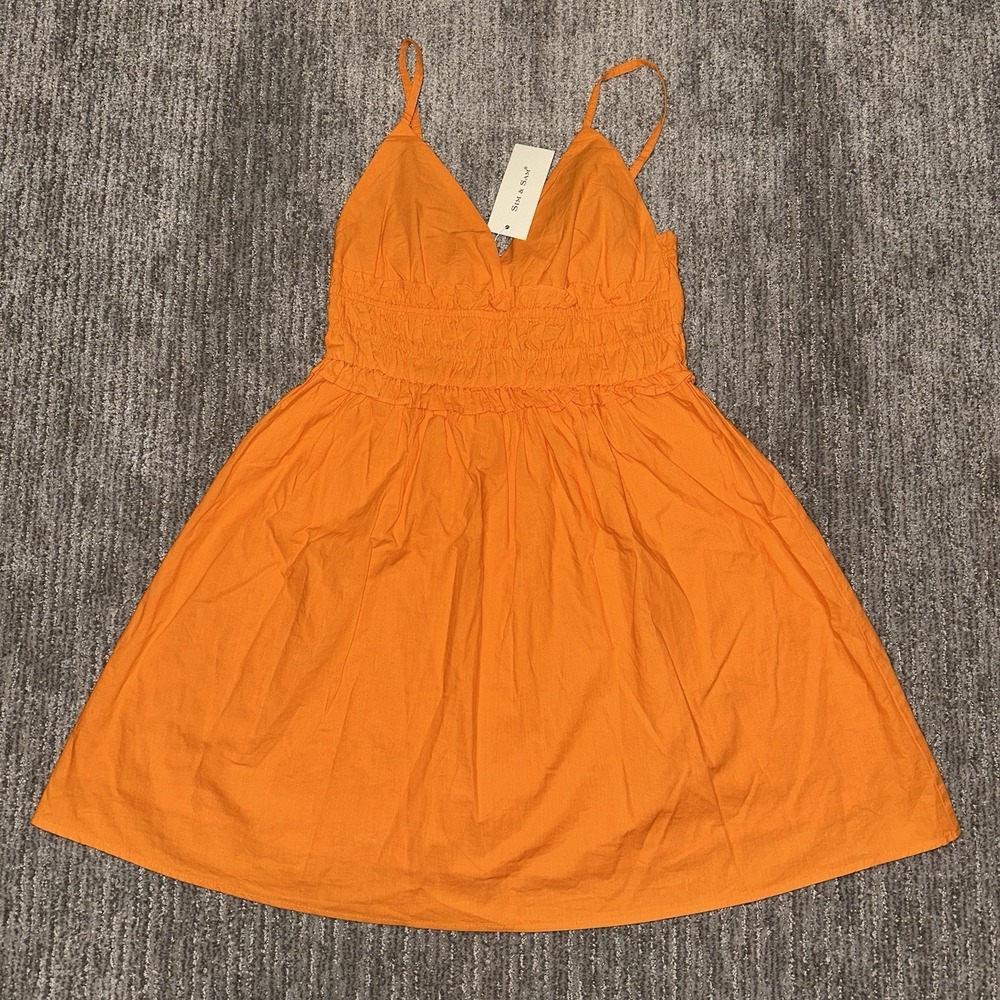 Sim And Sam Midi Dress Small Orange Boho Beach Ruffle Empire Waist NWT